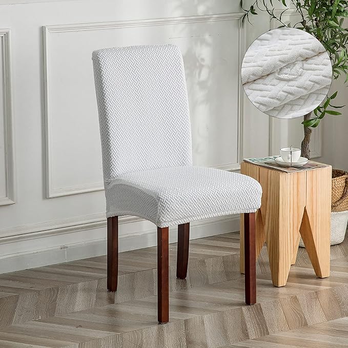 Genina Waterproof Chair Covers for Dining Room Set of 4 Kitchen Chair Covers Parson Dining Chair Slipcover,White
