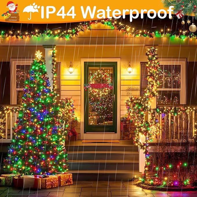 Outdoor Indoor String Lights Christmas 500LED Multicolor Fairy Lights Green Wire Dimmable with Remote Control, Waterproof Fairy Light for DIY Christmas Tree Bedroom Patio Party Decor