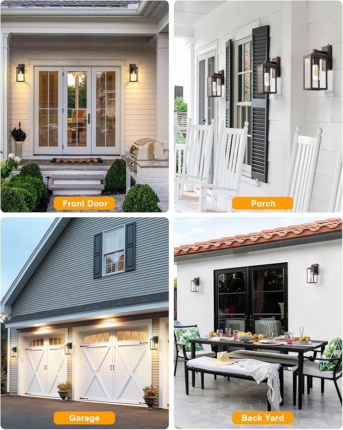 VIANIS 2 Pack Oil Rubbed Bronze Outdoor Lights Wall Mount, Dusk to Dawn Wall Lights for House Outside, Aluminium Modern Porch Lights Sconce, ORB Exterior Lantern Fixture with Waterproof, Anti-Rust
