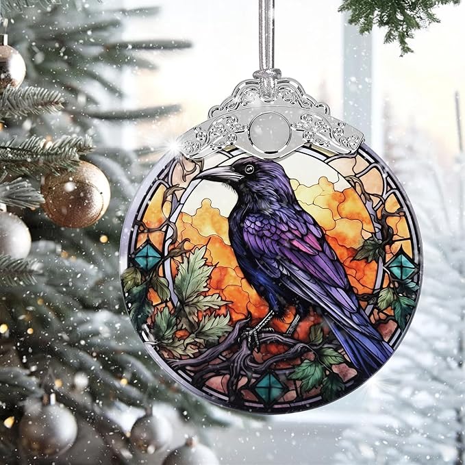 2025 Ornaments for Christmas Tree, Zmoicky Stained Glass Hanging Ornament, Christmas Ornaments Clearance, Gift Exchange Ornament, Bauble Present - Wise Crow