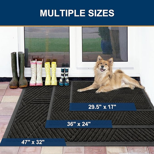 Smiry Front Door Mat Outside Entrance, Heavy Duty Sturdy Natural Rubber Doormat, Trap Dirt and Moisture, Easy Clean Low Profile Welcome Floor Mats for Indoor Outdoor Entry, 35X23 Inch, Charcoal
