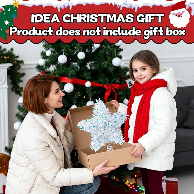 Christmas Tree Topper Star Iridescent Tinsel Star Tree Topper 10 Inch Lighted Tree Topper Battery Operated Christmas Tree Decoration for Holiday Indoor Decoration Warm White Light