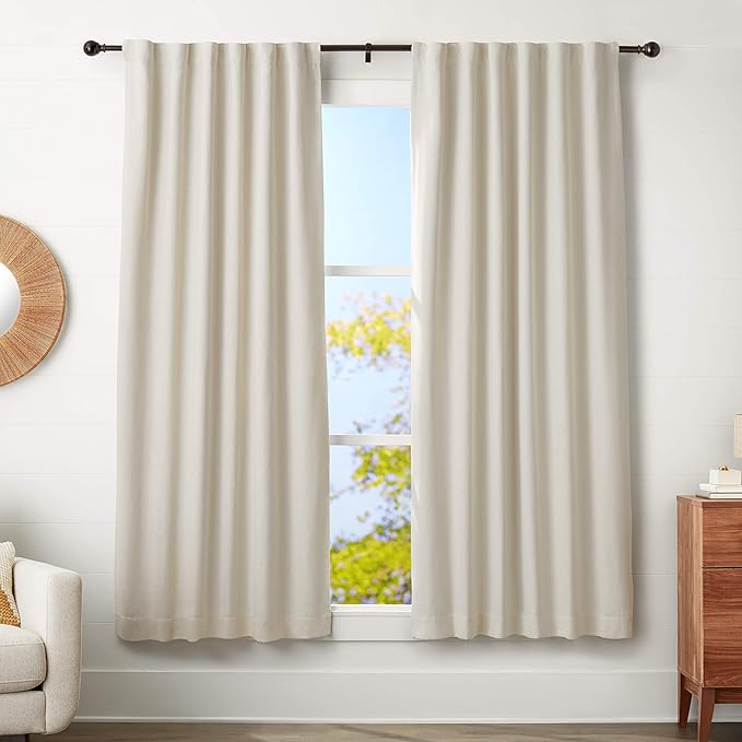 Amazon Basics Adjustable Curtain Rods for Windows, Round Finials, 1-Inch Rod, 72" to 144", Dark Bronze, Pack of 1
