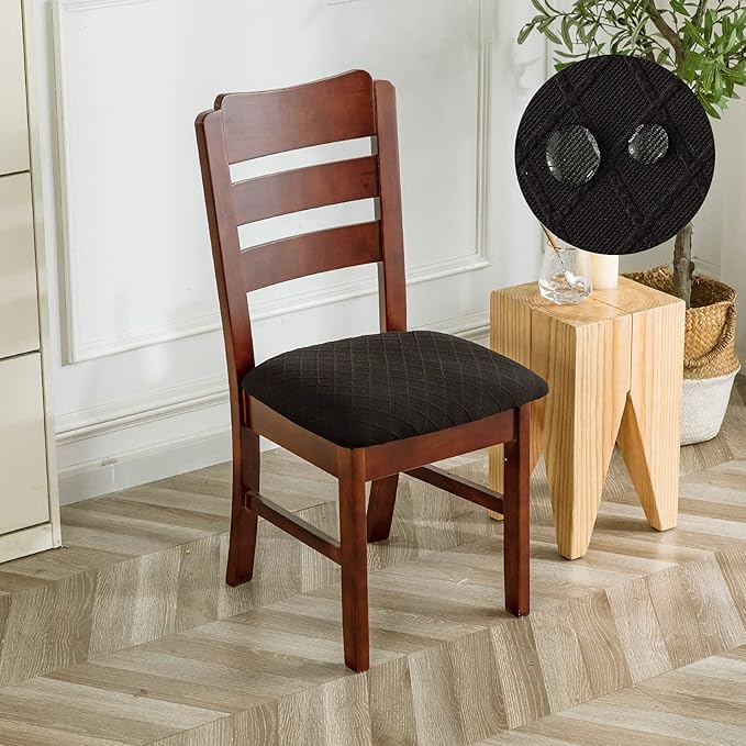 Genina Waterproof Seat Covers for Dining Room Chairs Covers Dining Chair Cover Kitchen Chair Covers (Black, 2 Pcs)