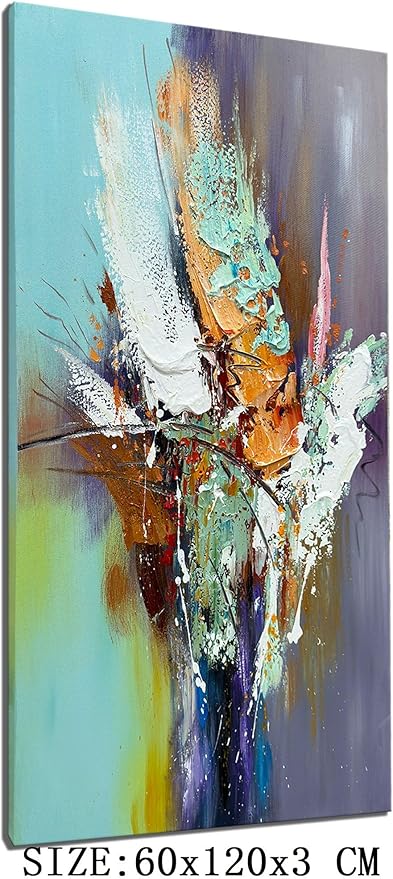 zoinart Hand Painted Textured 3D Wall Art 24x48 Inches Colorful Oil Paintings Abstract Large Canvas Wall Art for Home Decorations