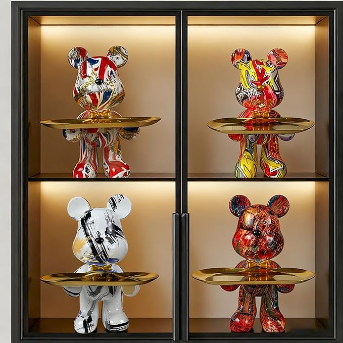 Bear Statue Resin Tray Sculpture for Home and Office Decor, Suitable for Bedroom, Living Room, Office on Table, Desktop, Shelves and Cabinet (Splash Dot)