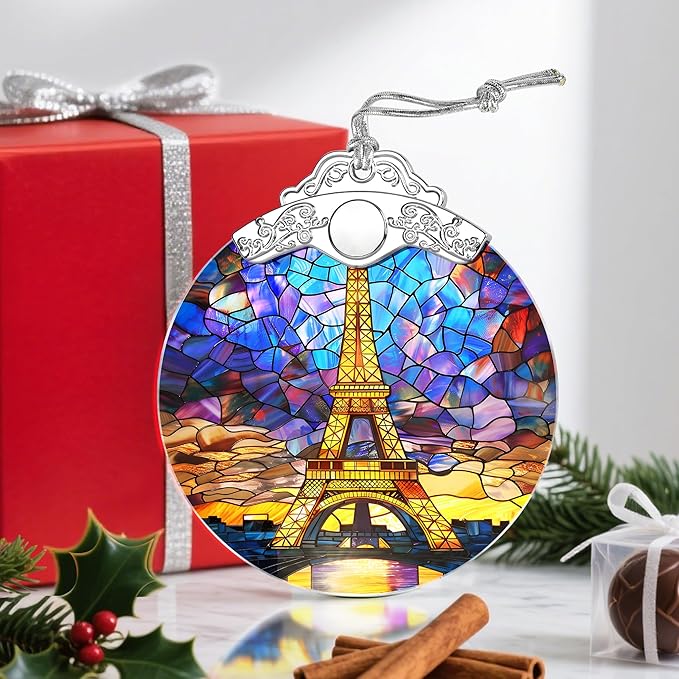 Christmas Ornaments: Stained Glass Ornament, Christmas Tree Ornament, Hanging Ornaments for Home Decor & Xmas Tree Decorations â Exquisite Holiday Decor, Gifts & Holiday Present - Eiffel Tower