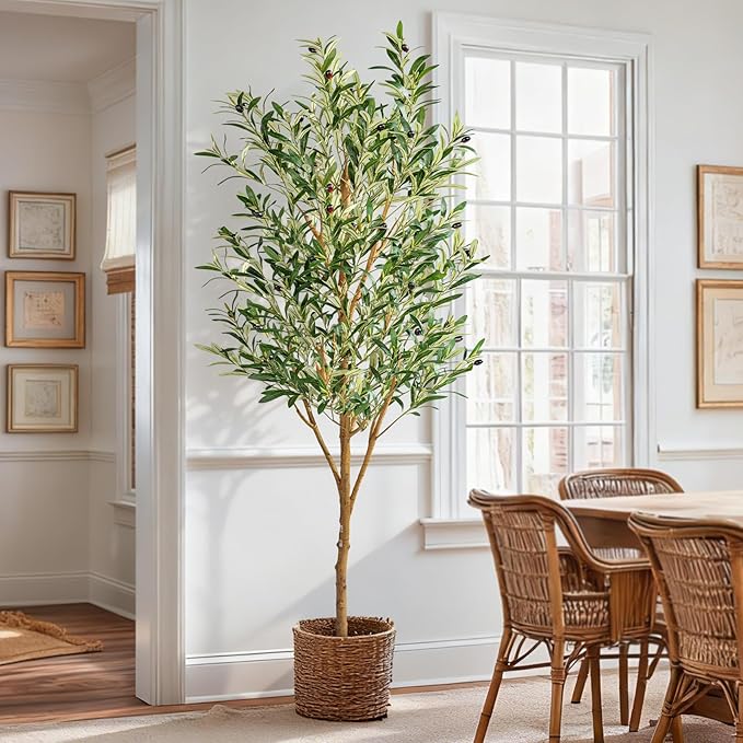 Tall Fake Olives Trees Large Artificial Olive Tree Indoor Outdoor Realistic Floor Plant Faux Flowers Plants for House Home Living Room Bedroom Office Front Porch Modern Farmhouse Boho Decor
