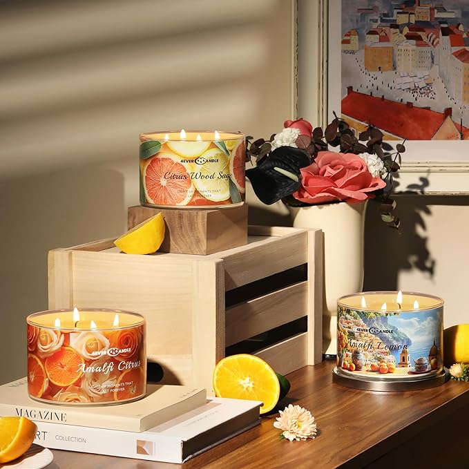 4-Wick Scented Candle - 18oz Soy Wax Blend Candle Over 50Hrs Long-Lasting Fragrance, Home Decor and Housewarming Gifts, Amalfi Lemon