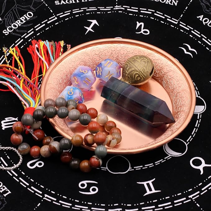 Copper Offering Prayer Ritual Bowl - Hand-Hammered Brass Decorative Plate Great for use Smudging, Incense Burner Holder,Candle Dish, Ash Catcher,Jewelry Dish,keys Basket