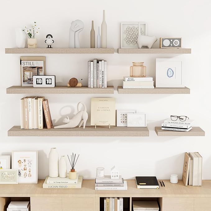 36 Inch Floating Shelves, 3D Textured Wood Grain, 36"x9.25"x1.5" Inch Deep Floating Shelves for Wall, Wooden Shelves for Bathroom, Bedroom, Living Room, Vintage White Oak, 2 Pieces