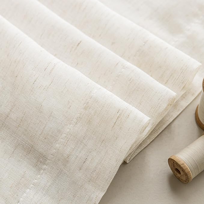Anmao Flax Linen Curtains for Living Room 63 Inch Length 2 Panels Set, Light Filtering Sheer Window Curtain Drapes for Bedroom with Nickel Grommet, 52 Inch Wide Each Panel, Ivory Color
