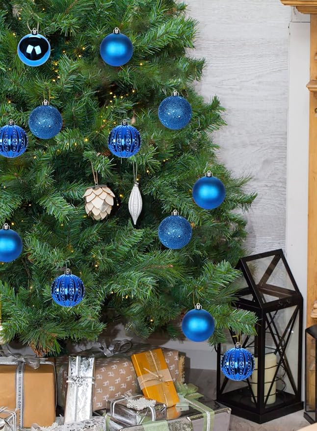 3.15" Navy Blue Christmas Ornaments 12 Pcs Shatterproof Christmas Ball Ornaments Set Large Blue Ornament for Xmas Tree Halloween Holiday Party