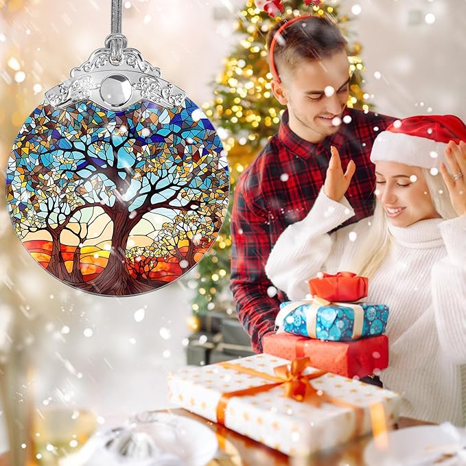 Stained Glass Tree of Life Christmas Ornament - Holiday Decor & Xmas Gift Idea