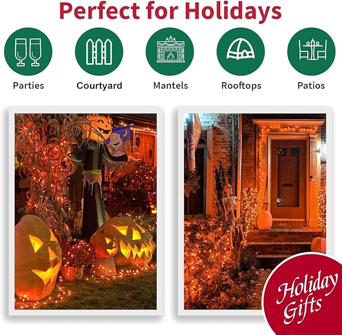 LAMPHOME Orange Halloween Lights- 21.6FT100 LED Christmas Lights, Mini led String Light for Indoor Outdoor Home Holiday Party Wedding Independence Day Decoration