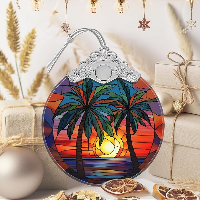 Retro Beach Ornament, Christmas Ornaments, Christmas Decorations for Tree, Stained Glass Ornament, Heirloom Keepsake, Gift Exchange, Gift Ideas, Bauble Present