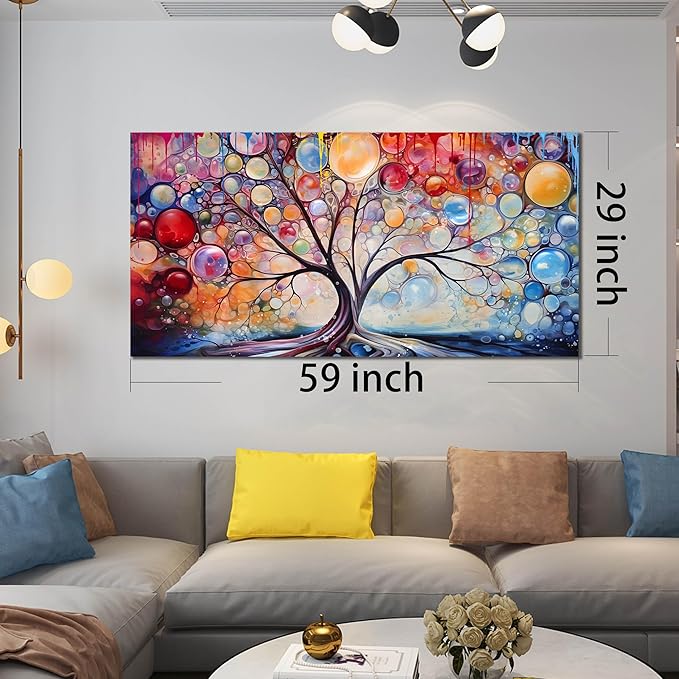 SIXTTART Abstract Canvas Painting Wall Decor - Tree of Life Wall Art Living Room - Large Canvas Art Ready to Hang Size 29" x 59"