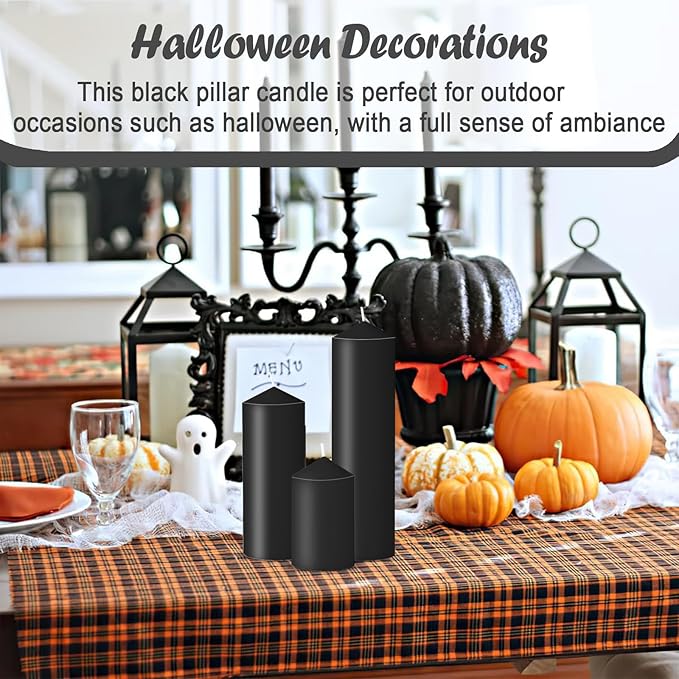36 Pcs Black Pillar Candles Bulk Set,Hurricane Candles,3 Different Lengths (6 Each),Dripless Unscented Smokeless,Gives You a Better Atmosphere When Organizing Wedding or Event Party.