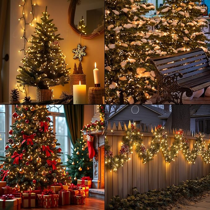 66FT 200 LED Connectable Christmas Tree Lights, End-to-End Plug 8 Modes Indoor Lights with Timer, Outdoor Indoor Fairy Lights Christmas Tree, Patio, Garden, Party, Wedding, Holiday (Warm White)