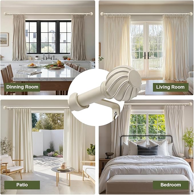 Oneach White Curtain Rods for Windows 48 to 84 Inch, 7/8" Adjustable Heavy Duty Decorative Drapery Rods with Round Netted Texture Finials (Pack of 1, 36 to 88 Inch)