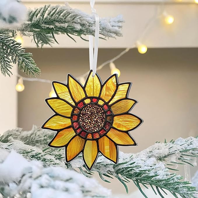 Christmas Sunflower Gifts for Women Men - Acrylic Christmas Ornaments 2025 for Xmas Decorations - Sunflower Decor, Boho Gifts for Women Girl Mom Grandma, Flower Ornaments for Tree