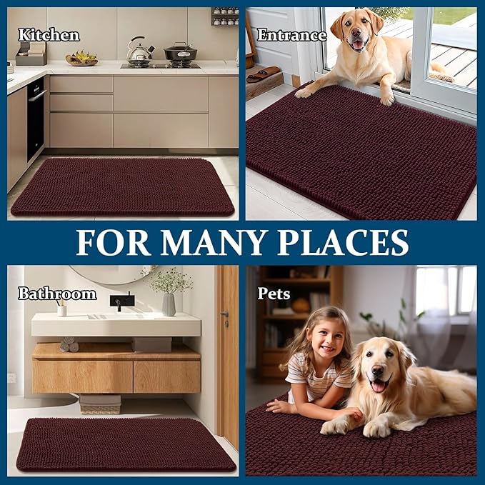 OLANLY Dog Door Mat for Muddy Paws 70x35, Absorbs Moisture and Dirt, Absorbent Non-Slip Washable Doormat, Quick Dry Chenille Mud Mat for Dogs, Entry Indoor Entryway Carpet for Inside Floor, Russet
