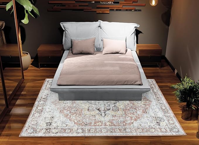 Bloom Rugs Washable Non-Slip 8' x 10' Rug - Blush/Beige Traditional Medallion Area Rug for Living Room, Bedroom, Dining Room, and Kitchen - Exact Size: 8' x 10'