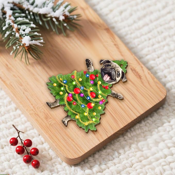 34HD Pug Christmas Ornament 2025 – Wooden Hanging Xmas Tree Ornament Decoration, Cute and Funny Christmas Keepsake Gifts and Home Decor for Dog Lovers and Pet Owners