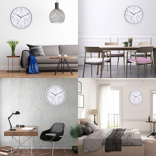 Wall Clock, Sweep Silent Movement Accurate Clocks with Temperature & Humidity, Decorative for Kitchen/Living Room/Bedroom/Office/School/Classroom (White, 12 inch)