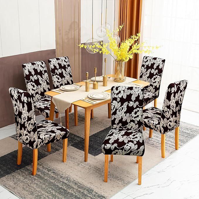 Sufdari Dining Chair Covers,Kitchen Chair Cover,Parsons Chair Slipcover,Spandex Chair Protectors for Dining Room Stretch Chairs Cover Set of 4 -Beige Floral