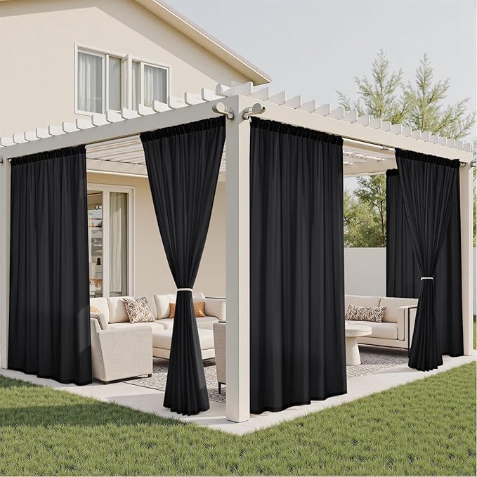 HOMEIDEAS Halloween Non-See-Through Black Privacy Semi Sheer Curtains 108 Inches Long 2 Panels Set Light Filtering Curtains for Living Room Bedroom Drapes,W52xL108