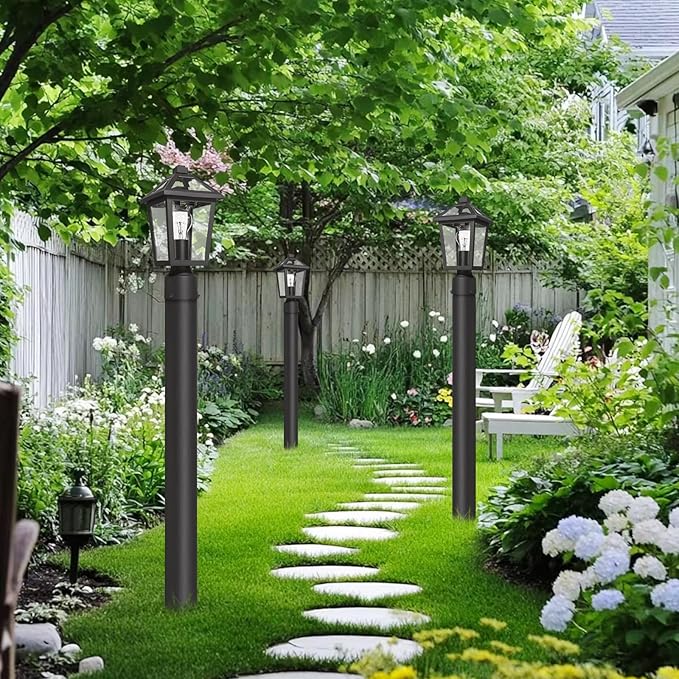 Outdoor Post Lights Fixtures, Lamp Post Light Fixture Black Finish, Waterproof and Anti-Rust Aluminum Pillar Outside Lighting for Walkway, Driveway, Patio, Porch, 7H1P BK
