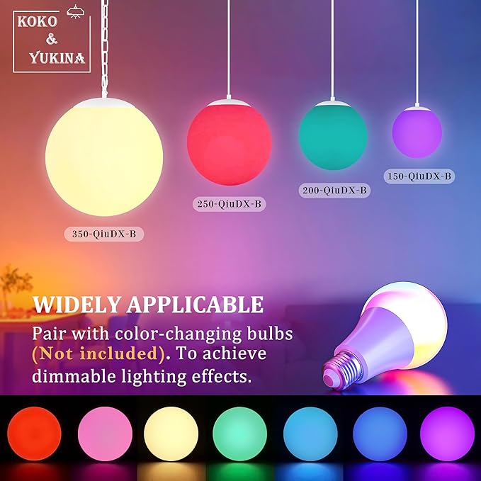KoKo&Yukina 8 Inch Globe Pendant Light White Globe Pendant Lights Kitchen Island Mid Century Light Fixture with Milky White Glass Shade Adjustable Cluster Lights for Dining Room Living Room