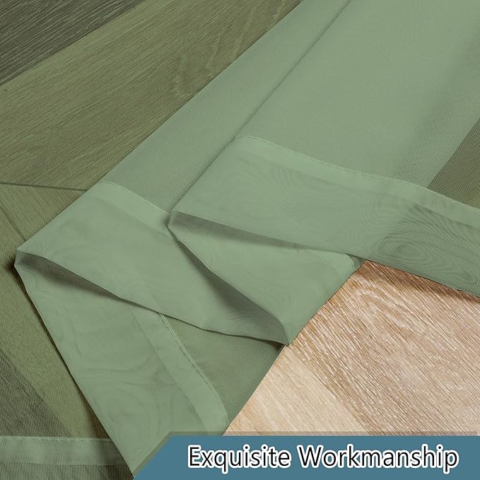 Lecloud Sage Green Curtains Sheer Tiers Set of 2 Pieces 36 Inches Long, Solid Volie Curtains Tiers Cafe Cupboard, Kitchen Window Small Curtain Rod Pockets Living Room Bedroom Gauzy Tier, 40x36 Inch