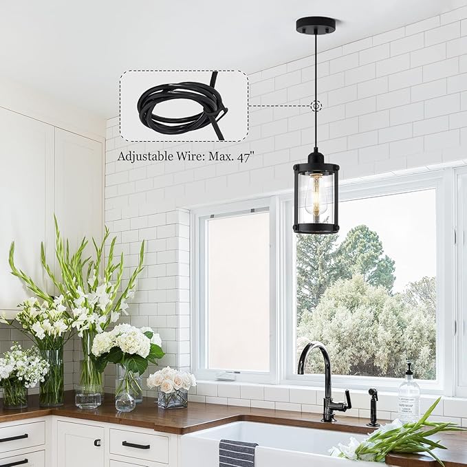 Black Pendant Lights Kitchen Island 3 Pack, Modern Kitchen Pendant Lighting Over Island with Clear Glass, Farmhouse Mini Hanging Light for Sink Dining Room, OS-3014-3PBKC