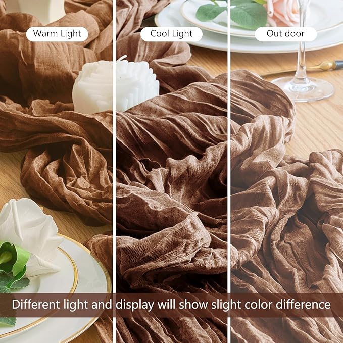 Wokceer Cheesecloth Table Runner 3Pack 10FT Brown Boho Gauze Fall Thanksgiving Cheese Cloth Table Runner for Party Long Rustic Sheer Table Runners for Baby Bridal Shower Wedding Easter Table Decor