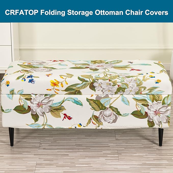 CRFATOP Printed Rectangle Ottoman Stool Cover Stretch Folding Storage Footstool Bench Slipcovers Upholstered Foot Chest Chair Covers Washable Entryway Furniture Protector with Elastic Bands,M,02