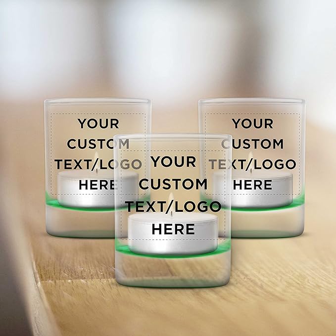 DISCOUNT PROMOS Custom Arc Votive Candle Holders 3 oz. Set of 72, Personalized Bulk Pack - Thick Base, Perfect for Wedding, Anniversary and Party Favors - Green Bottom