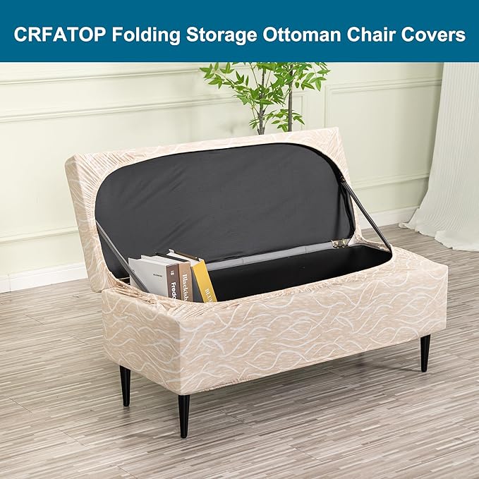 CRFATOP Printed Rectangle Ottoman Stool Cover Stretch Folding Storage Footstool Bench Slipcovers Upholstered Foot Chest Chair Covers Washable Entryway Furniture Protector with Elastic Bands,M,07