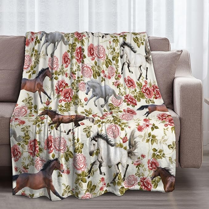 Horse Throw Blanket Soft Plush Fleece Blankets Warm Cozy Lightweight Fuzzy Blanket for Bed Sofa Couch Home Decor 80"X60"