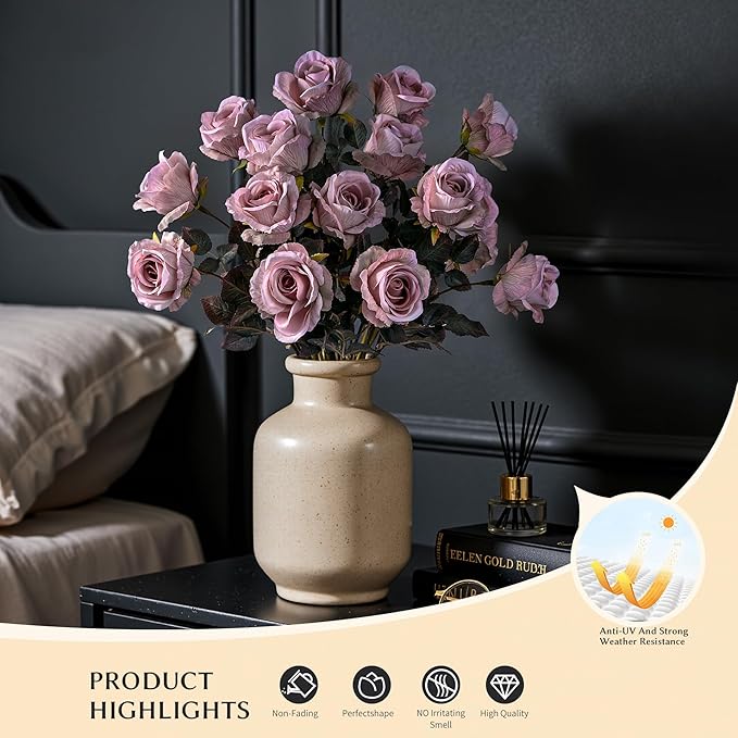 Artificial Flowers Artificial Roses Fake Roses 23.2In Long Stem Artificial Flowers for Tall Vase Silk Rose Suitable for Indoor Decor Wedding Party Decoration DIY Bouquet Autumn 20PCS (Pink)