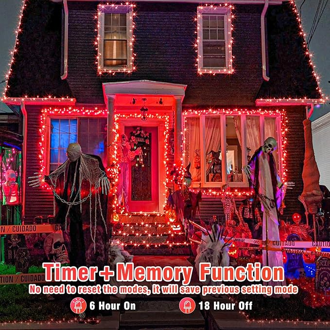 200 LED Red Christmas Lights 66ft String Lights Indoor 8 Modes Clear Wire Connectable Waterproof Plug in Twinkle Fairy Light for Bedroom Indoor Outdoor Christmas Tree Decorations