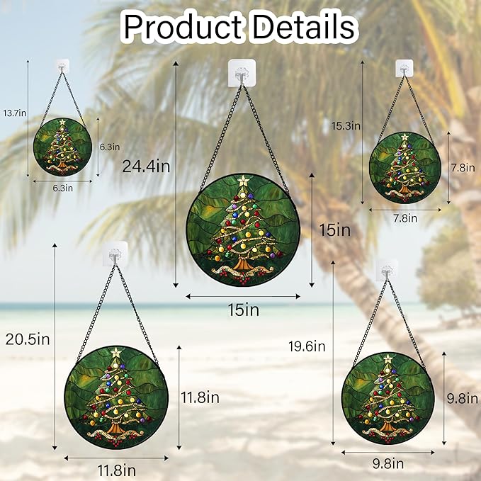 Stained Glass Window Hanging - Green Christmas Tree with Colorful Lights Suncatcher for Doors Home Christmas Decoration Sun Catcher Thanksgiving New Year Birthday Gifts for Women Men Mom Nana 15 in