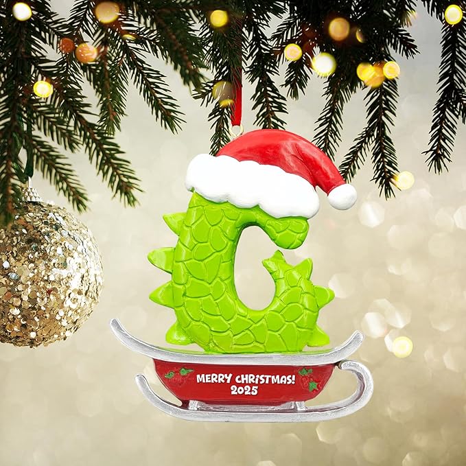 26 Letter Ornaments for Christmas Tree Decoration,Personalized Letters Ornaments, Initial Christmas Ornament, Hanging DIY Letter Xtmas Dinosaur Ornament, Gifts for Family Friends (G)