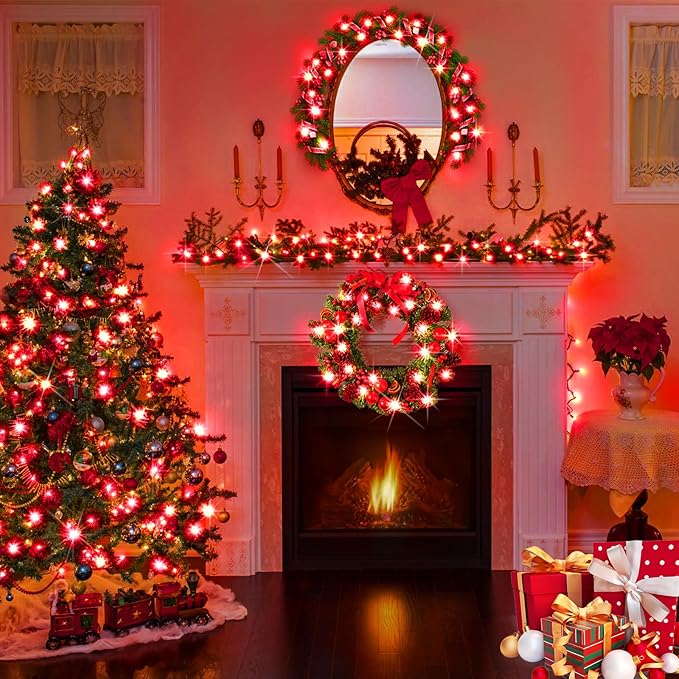 KNONEW Outdoor Christmas Lights 300 LED 99ft String Lights 8 Modes & Memory Fairy Light Plug in Waterproof LED String Lights for Xmas Yard Tree Wedding Party Holiday Decorations (Red)