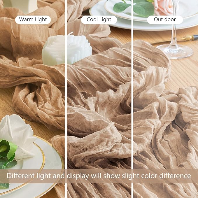 Wokceer Cheesecloth Table Runner Thanksgiving 3Pack 10FT Nude Brown Boho Gauze Cheese Cloth Table Runner Christmas for Party Rustic Sheer Runners for Baby Bridal Shower Wedding Table