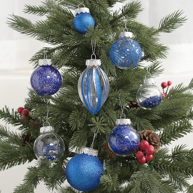Christmas Ornaments Set, 32Pcs Clear Plastic Shatterproof Christmas Ball Hanging Ornaments for Xmas Tree Decorations, for Indoor Home Thanksgiving Party Holiday Decor - Bule.