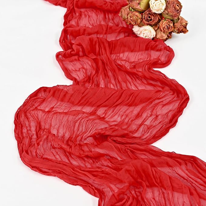12 Pack Red Cheesecloth Table Runner,10FT Gauze Boho Table Runner 20x120inch Rustic Sheer Cheese Cloth Table Runner for Wedding Party Bridal Shower Table Thanksgiving Christmas Decoration