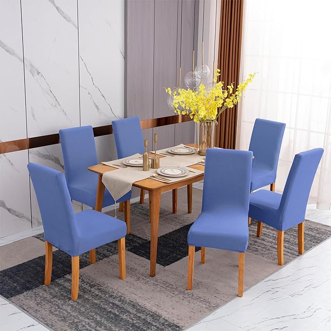 Sufdari Dining Chair Covers,Kitchen Chair Cover,Parsons Chair Slipcover,Spandex Chair Protectors for Dining Room Stretch Chairs Cover Set of 8 -Fog Blue