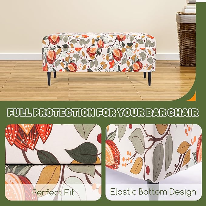 FUANGUI Ottoman Cover Stretch Storage Ottoman Bench Slipcover Printed Folding Storage Bench Ottoman Cover Footrest Stool Slipcover Footstool Protector Cover with Elastic Bottom, Large,85
